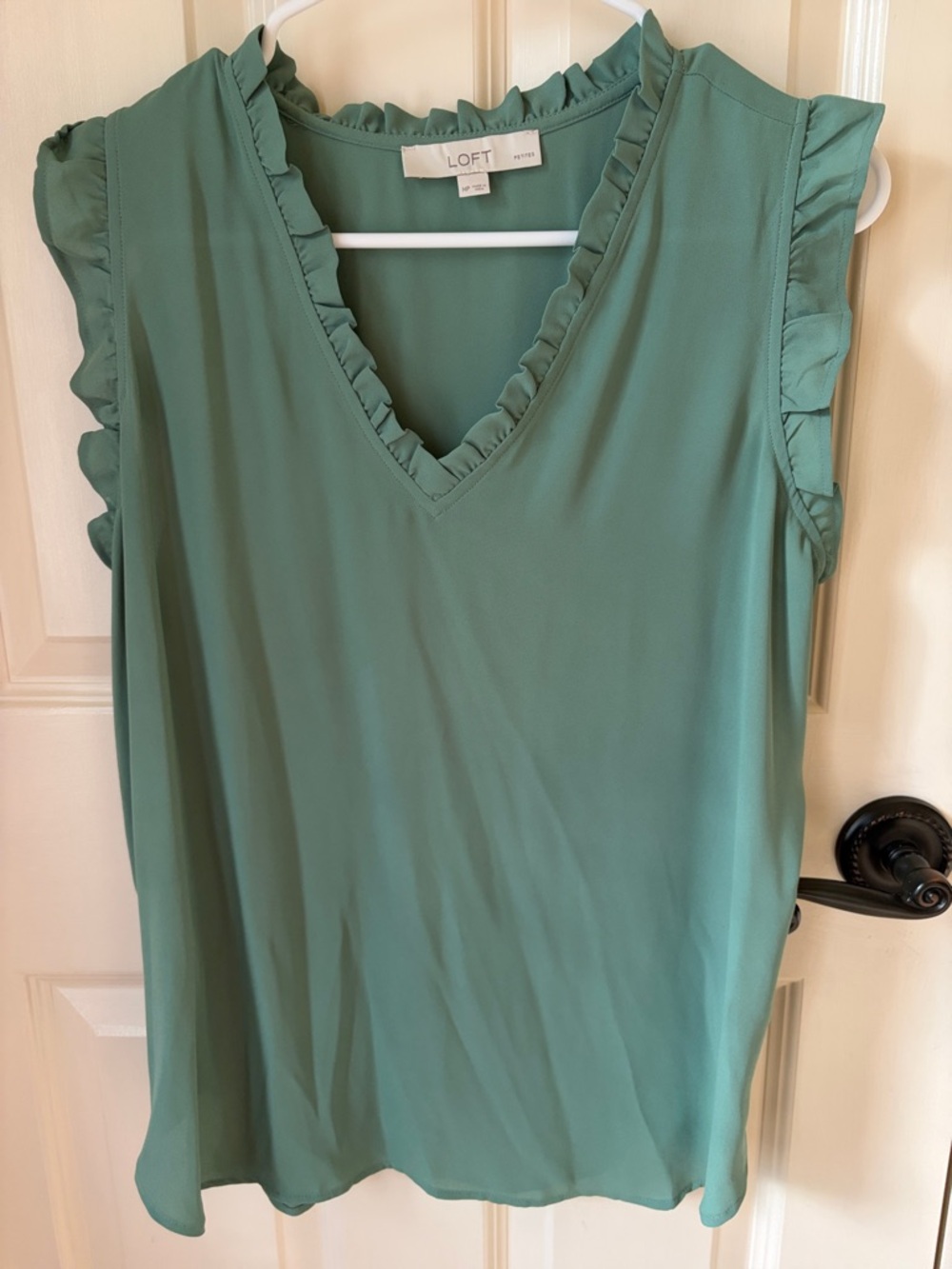 LOFT Sage Green Ruffle V-Neck Sleeveless Blouse Size MP